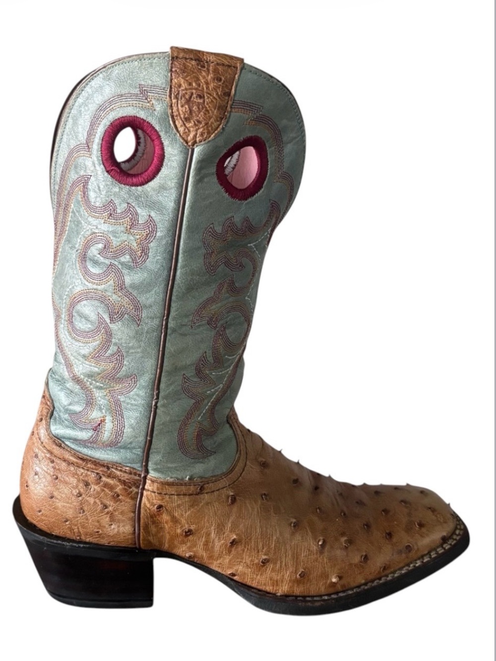 Ariat Women's Tan Full-Quill Ostrich Turquoise Cowboy Boots